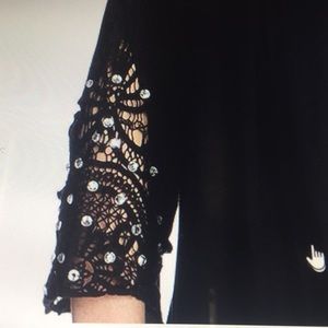 Beauty/ Stretch Knit 3/4 Flare embellished lace Top
